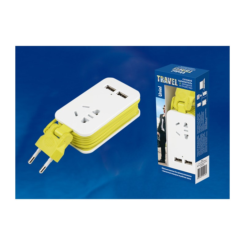 Удлинитель серии Travel, шнур 1,5м., 1 гнездо, б/з, 2USB*1,1A. S-CT1-1,5U WHITE/GREEN LM Белый с салатовым. ТМ .