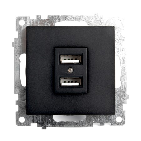 Розетка 2-местная USB (механизм), 250В, 2,4А, серия Катрин, GLS10-7115-05, черный