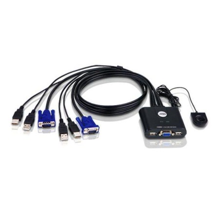 Переключатель, электрон., KVM, 1 user USB+VGA -» 2 cpu USB+VGA, со встр.шнурами USB 2x0.9м., 2048x1536, настол., исп.стандарт.шн