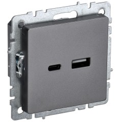 BRITE Розетка USB A+C 18Вт РЮ11-1-БрС сталь