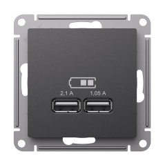 ATLASDESIGN USB РОЗЕТКА A+A, 5В/2,1 А, 2х5В/1,05 А, механизм, БАЗАЛЬТ