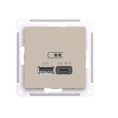 ATLASDESIGN USB РОЗЕТКА A + тип-C 45Вт высокоскор.заряд. QC,PD, механизм, ПЕСОЧНЫЙ