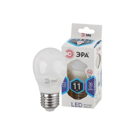 Лампа светодиодная Эра LED P45-11W-840-E27 (диод, шар, 11Вт, нейтр, E27)