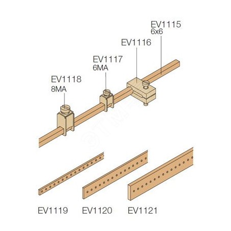 Крепление кабеля d0.5-16мм2 на шину EV1115 (100шт)