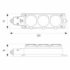 Колодка 3-х местная однофазная с заглушками КОМПАКТ с/з каучук 16А 250В IP44 красный (еврослот)