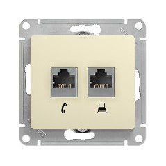 GLOSSA РОЗЕТКА двойная RJ11+RJ45. кат.5E. механизм. БЕЖЕВЫЙ