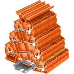 Клемма TP 4-уровневая, угловая с держателем маркировки, с земля, Push-in, сечение 2,5 мм. кв., оранжевая