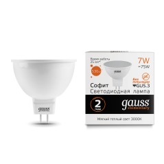 Лампа Gauss Elementary MR16 7W 530lm 3000K GU5.3 LED 1/10/100