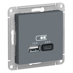 РОЗЕТКА USB ATLASDESIGN A+С, 5В/2,4А, 2х5В/1,2А, механизм, ГРИФИЛЬ