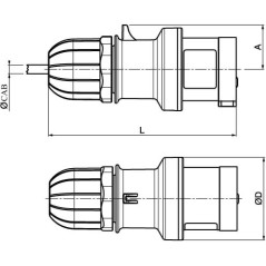 Вилка панельная прямая IP67 32А 2P+E 250В