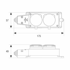 Колодка 2-х местная однофазная с заглушками КОМПАКТ с/з каучук 16А 250В IP44 цвет синий (еврослот)