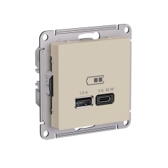 ATLASDESIGN USB РОЗЕТКА A + тип-C 45Вт высокоскор.заряд. QC,PD, механизм, ПЕСОЧНЫЙ