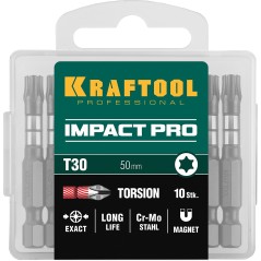 Биты Impact Pro, TORX, тип хвостовика E 1/4'', TX30, 50мм, 10шт, в пластиковом боксе