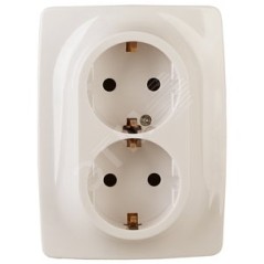 Розетка 2X2P+E Schuko со шторками , 16A-250В, Эра12, слоновая кость, 12-2108-02