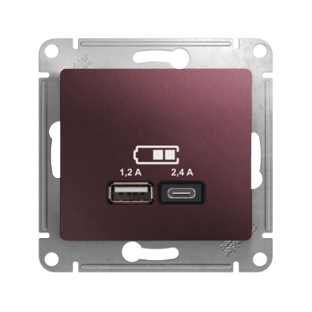 GLOSSA USB РОЗЕТКА A+С, 5В/2,4А, 2х5В/1,2 А, механизм, БАКЛАЖАНОВЫЙ