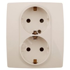 Розетка 2X2P+E Schuko со шторками, 16A-250В, Эра12, слоновая кость, 12-2104-02