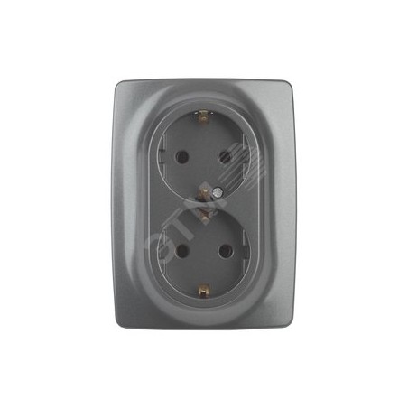 Розетка 2X2P+E Schuko со шторками , 16A-250В, Эра12, графит, 12-2108-12