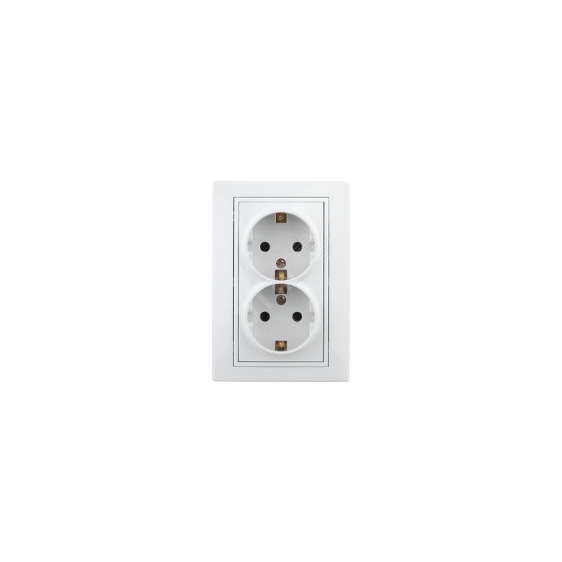 Розетка 2X2P+E Schuko со шторками, 16А-250В, СУ, Al+Cu, Plano, белый, 1А-208-01