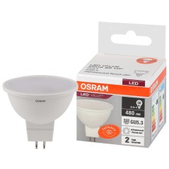 Лампа светодиодная OSRAM LED Value MR16, 480лм, 6Вт (замена 50Вт), 4000К (нейтральный белый свет). Цоколь GU5.3, колба MR16, уго