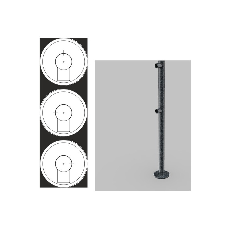 Стойка ограждения односторонняя с отверстием под фиксатор, 2 муфты и отверстие слева (антик серебро, черный)